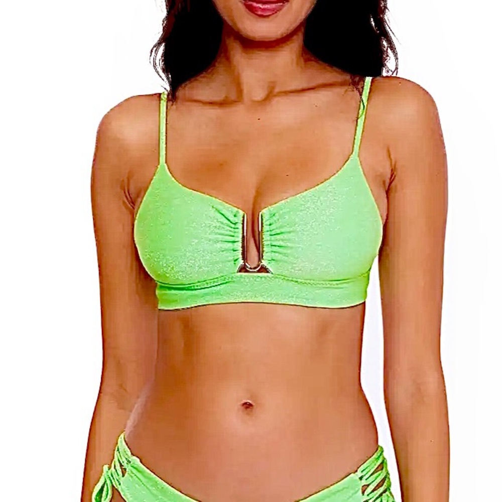 Becca Swim Bikini Top Amira Green Metallic Shimmer Size Medium Adjustable Straps